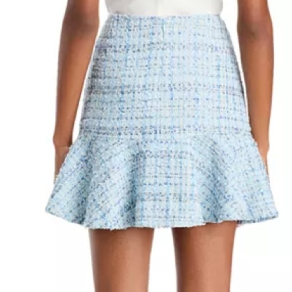 Aqua By Bloomindales. Light Blue Tweed Ruffle Hem Skirt
